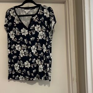Liz Claiborne Navy and White Floral Blouse